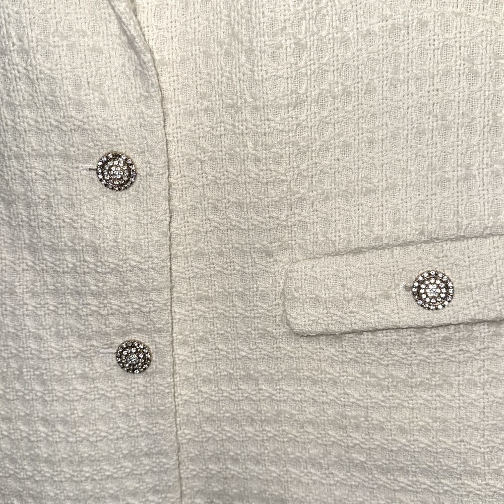NWT Zara Cream Wool Blend Tweed Texture Blazer Boucle Rhinestone Buttons Sz L - Picture 7 of 15